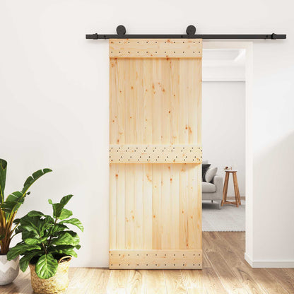 vidaXL Sliding Door Natural and Black 85 x 210 cm Solid Pine Wood