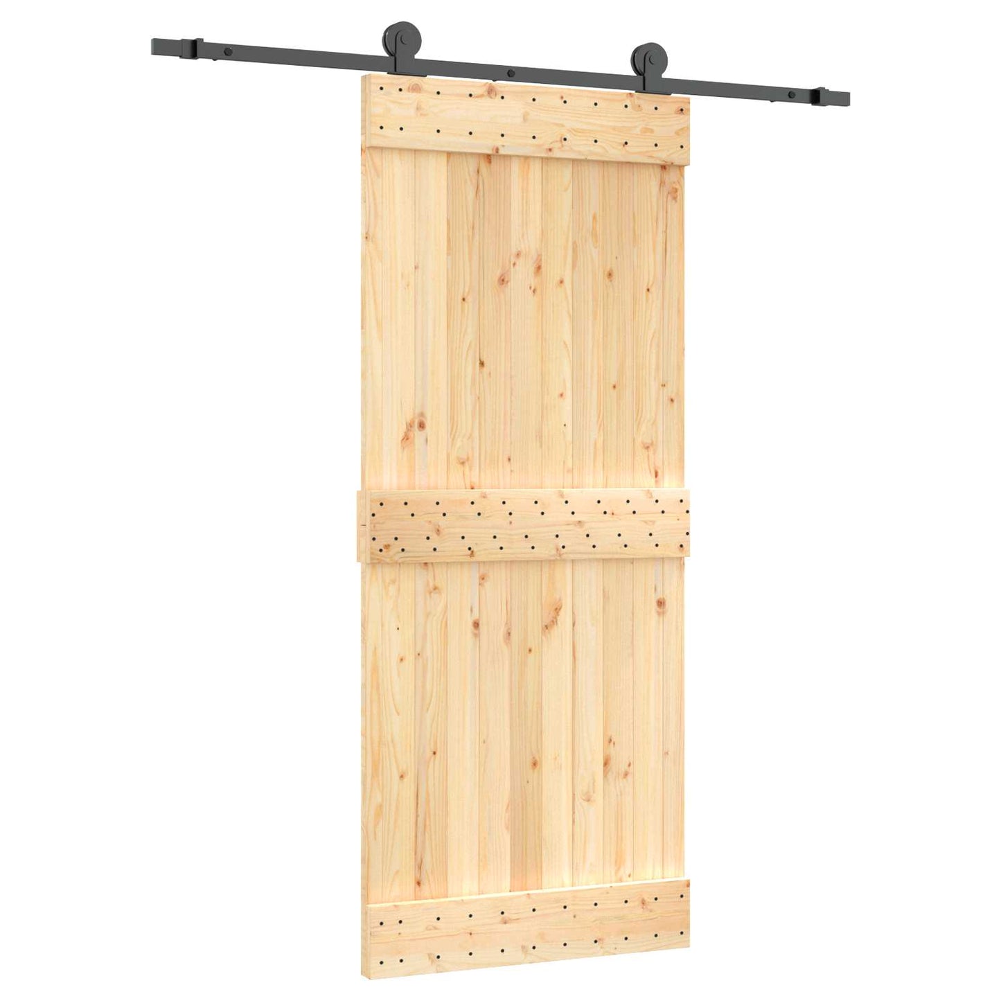 vidaXL Sliding Door Natural and Black 85 x 210 cm Solid Pine Wood