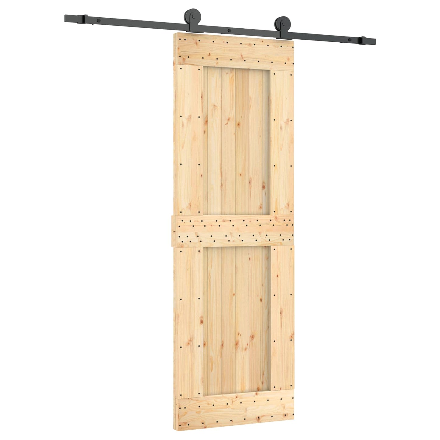 vidaXL Sliding Door Natural and Black 70 x 210 cm Solid Pine Wood