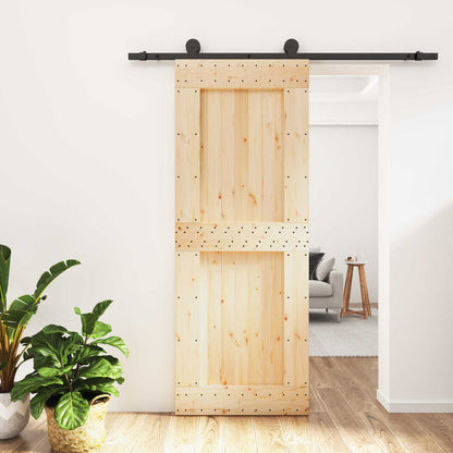 vidaXL Sliding Door Natural and Black 80 x 210 cm Solid Pine Wood