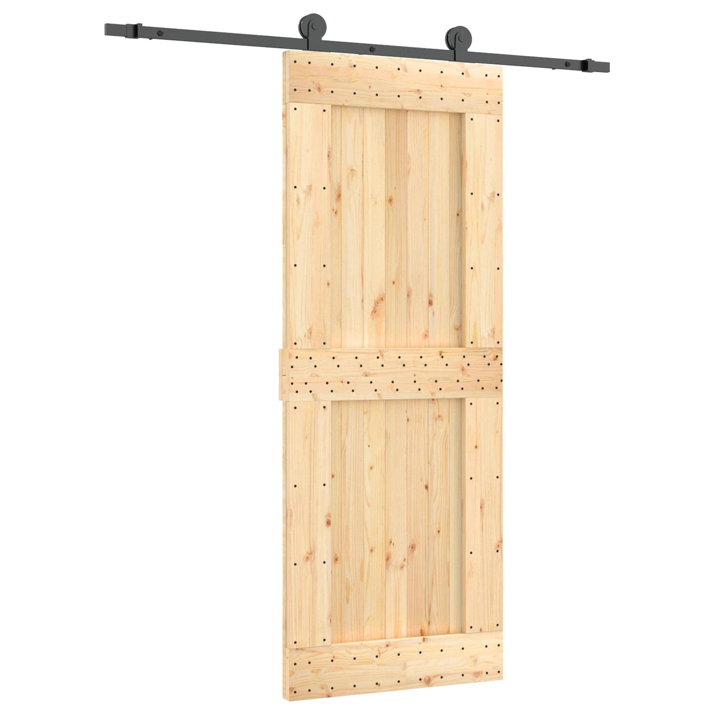 vidaXL Sliding Door Natural and Black 80 x 210 cm Solid Pine Wood