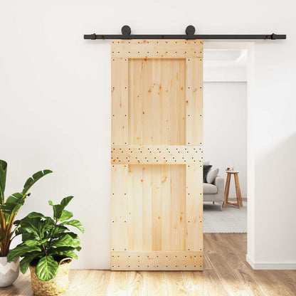 vidaXL Sliding Door Natural and Black 85 x 210 cm Solid Pine Wood