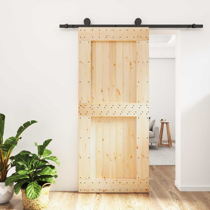 vidaXL Sliding Door Natural and Black 90 x 210 cm Solid Pine Wood
