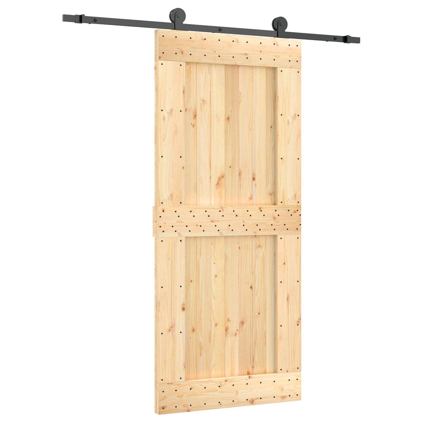 vidaXL Sliding Door Natural and Black 90 x 210 cm Solid Pine Wood