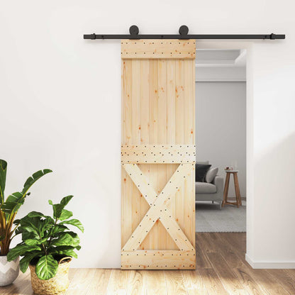 vidaXL Sliding Door Natural and Black 70 x 210 cm Solid Pine Wood