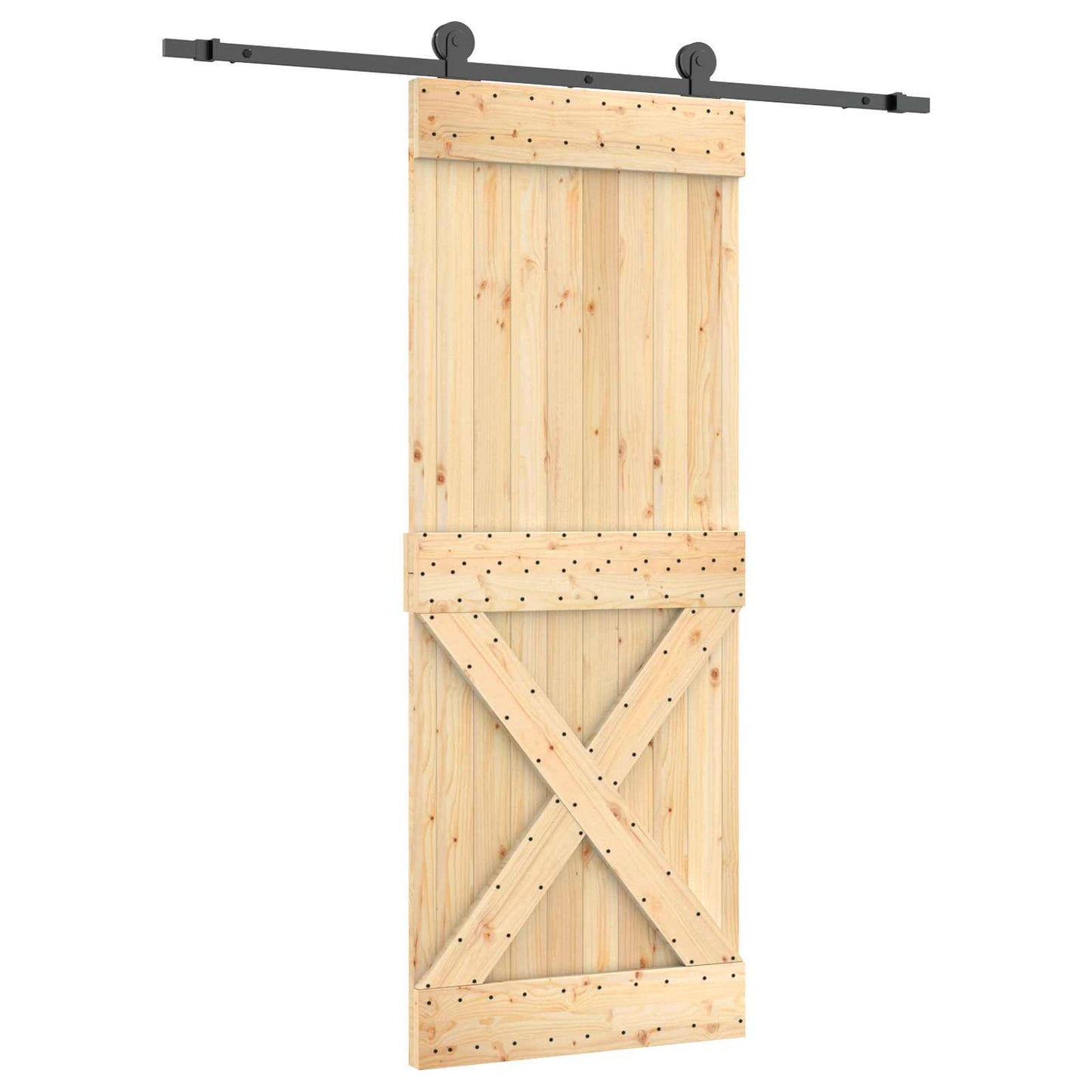 vidaXL Sliding Door Natural and Black 80 x 210 cm Solid Pine Wood