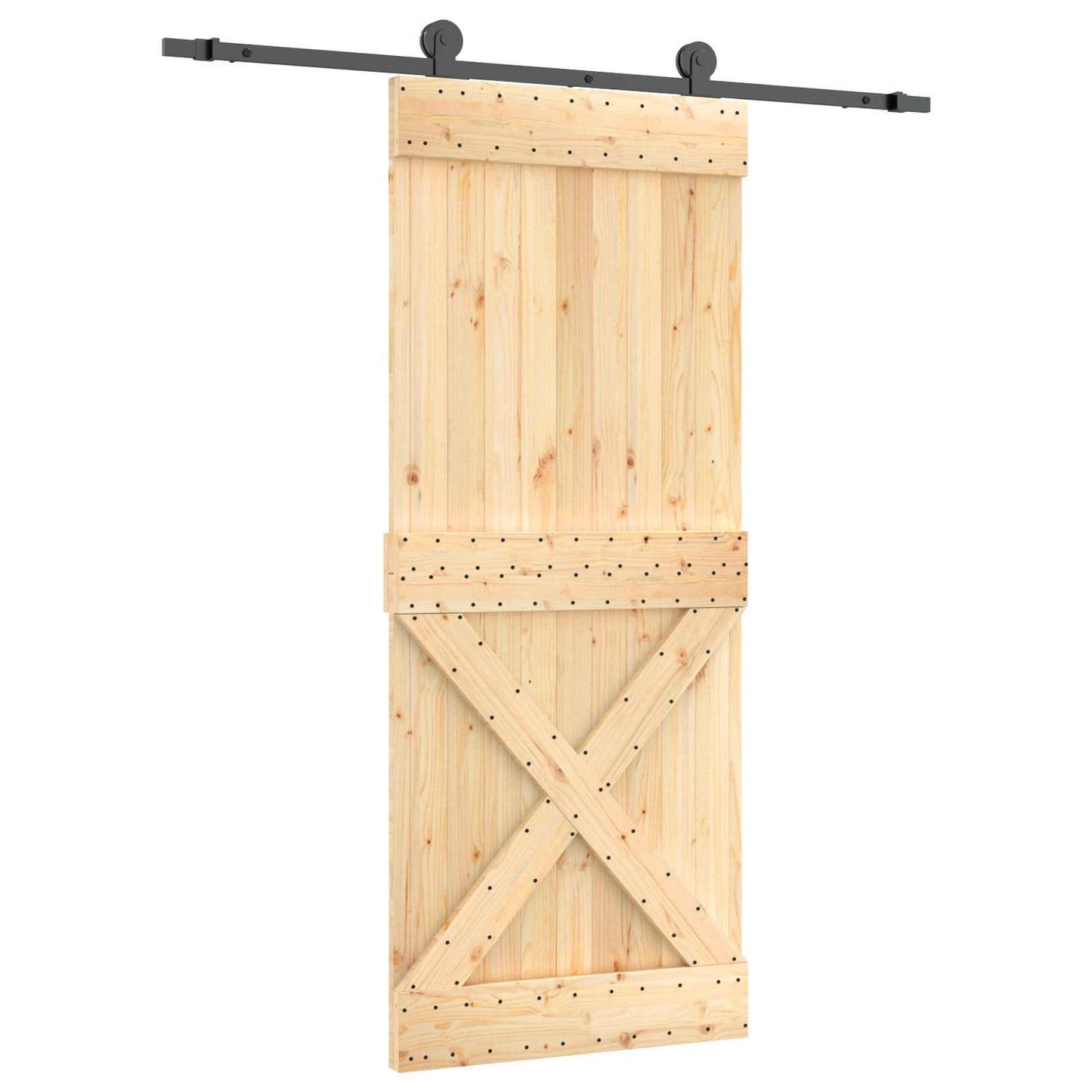 vidaXL Sliding Door Natural and Black 85 x 210 cm Solid Pine Wood