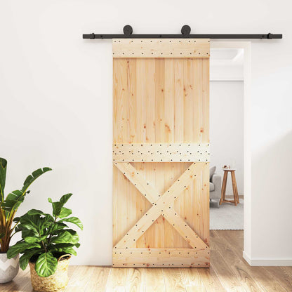 vidaXL Sliding Door Natural and Black 90 x 210 cm Solid Pine Wood