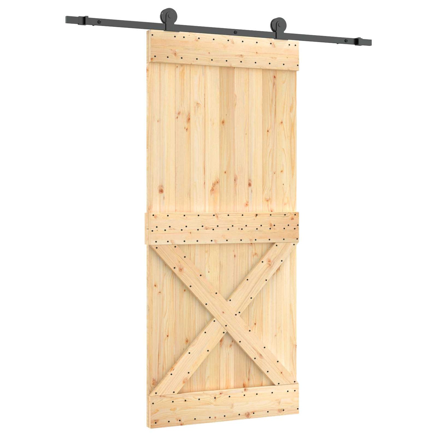 vidaXL Sliding Door Natural and Black 90 x 210 cm Solid Pine Wood