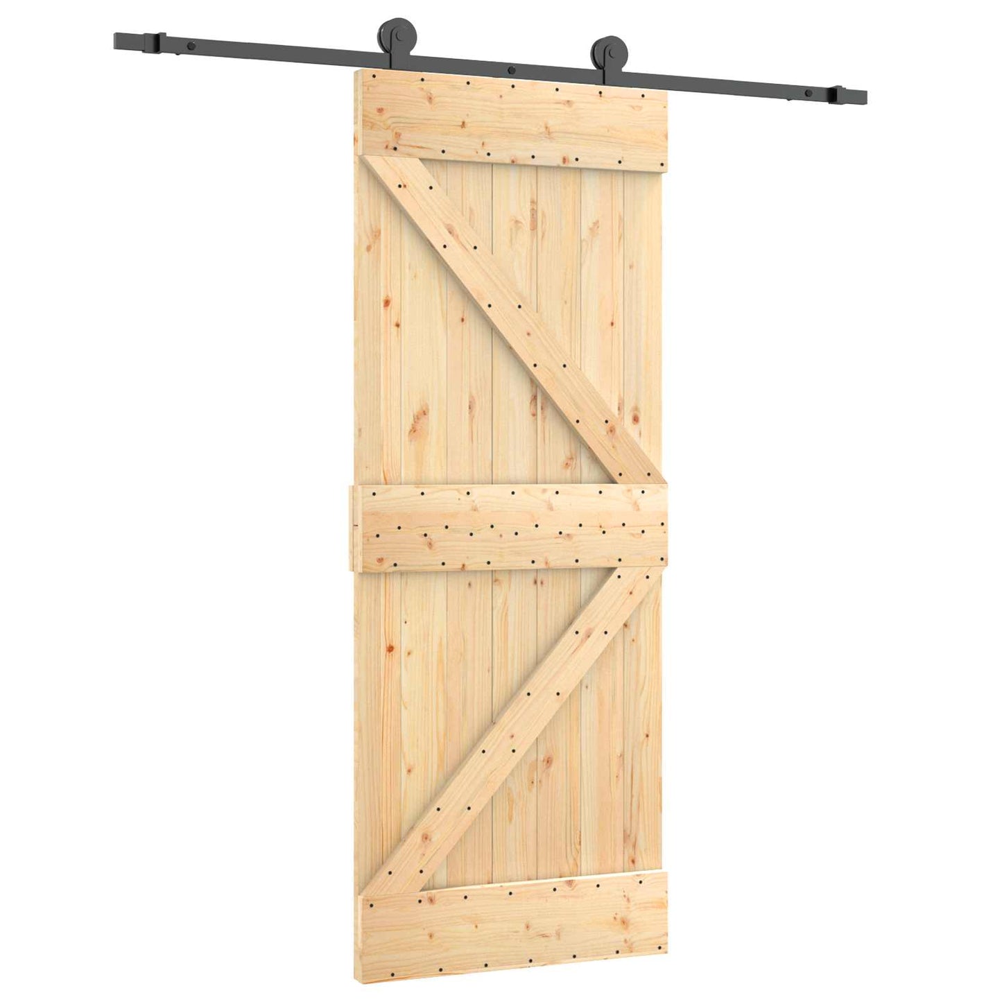vidaXL Sliding Door Natural and Black 70 x 210 cm Solid Pine Wood