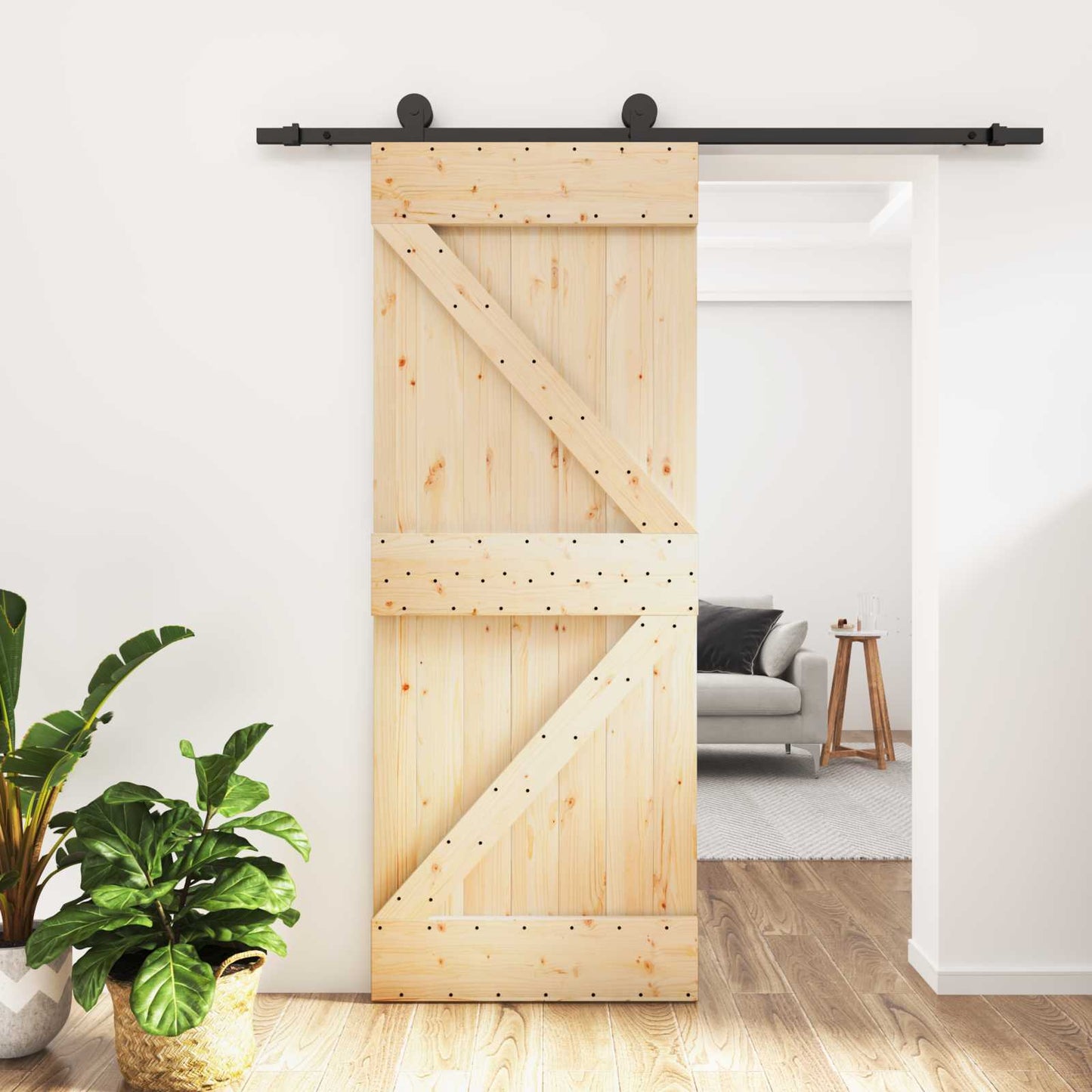 vidaXL Sliding Door Natural and Black 85 x 210 cm Solid Pine Wood