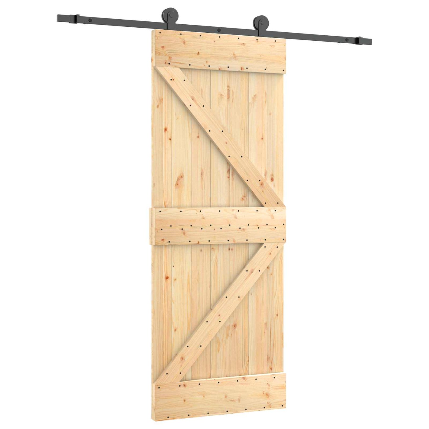 vidaXL Sliding Door Natural and Black 85 x 210 cm Solid Pine Wood