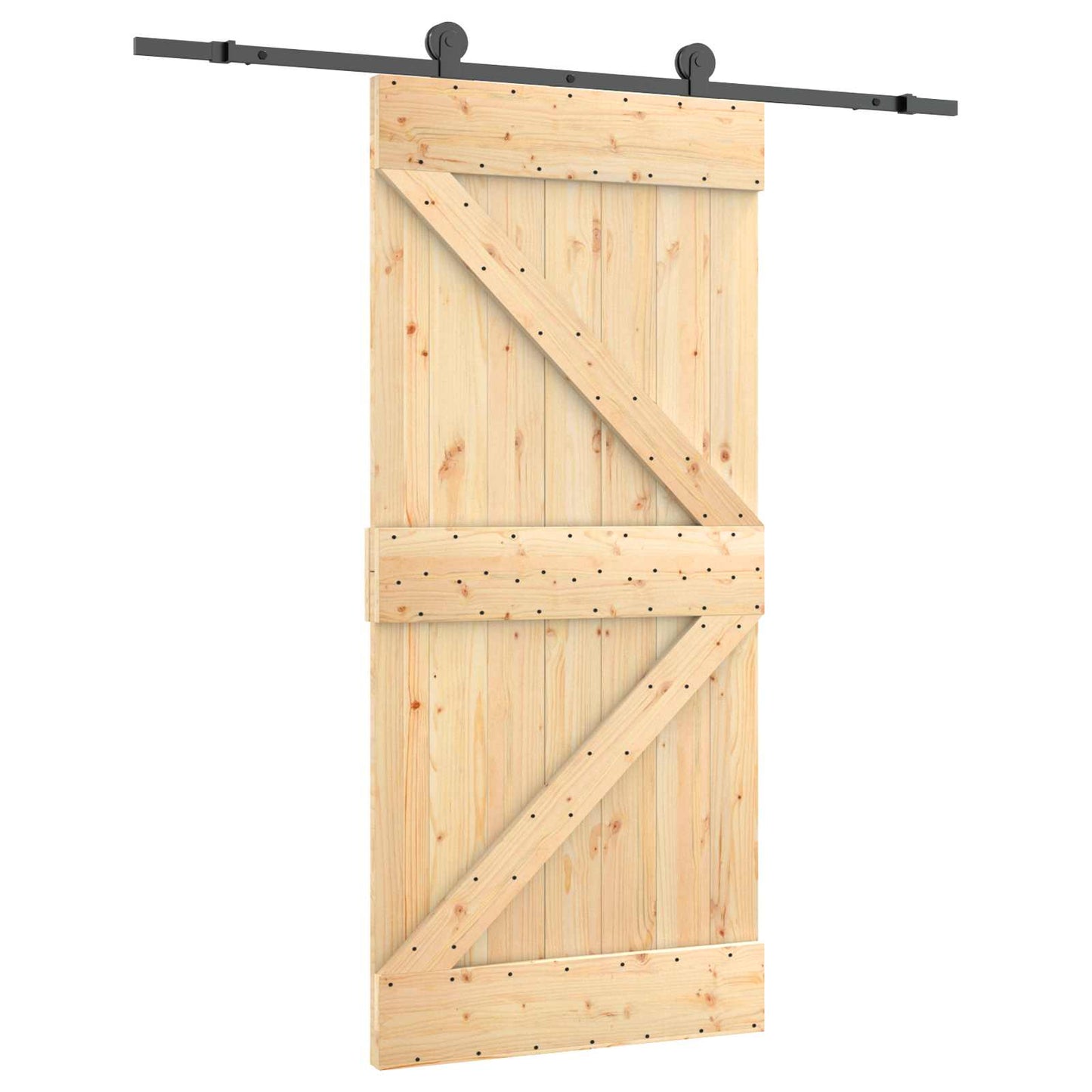 vidaXL Sliding Door Natural and Black 95 x 210 cm Solid Pine Wood
