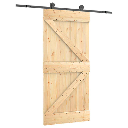 vidaXL Sliding Door Natural and Black 95 x 210 cm Solid Pine Wood