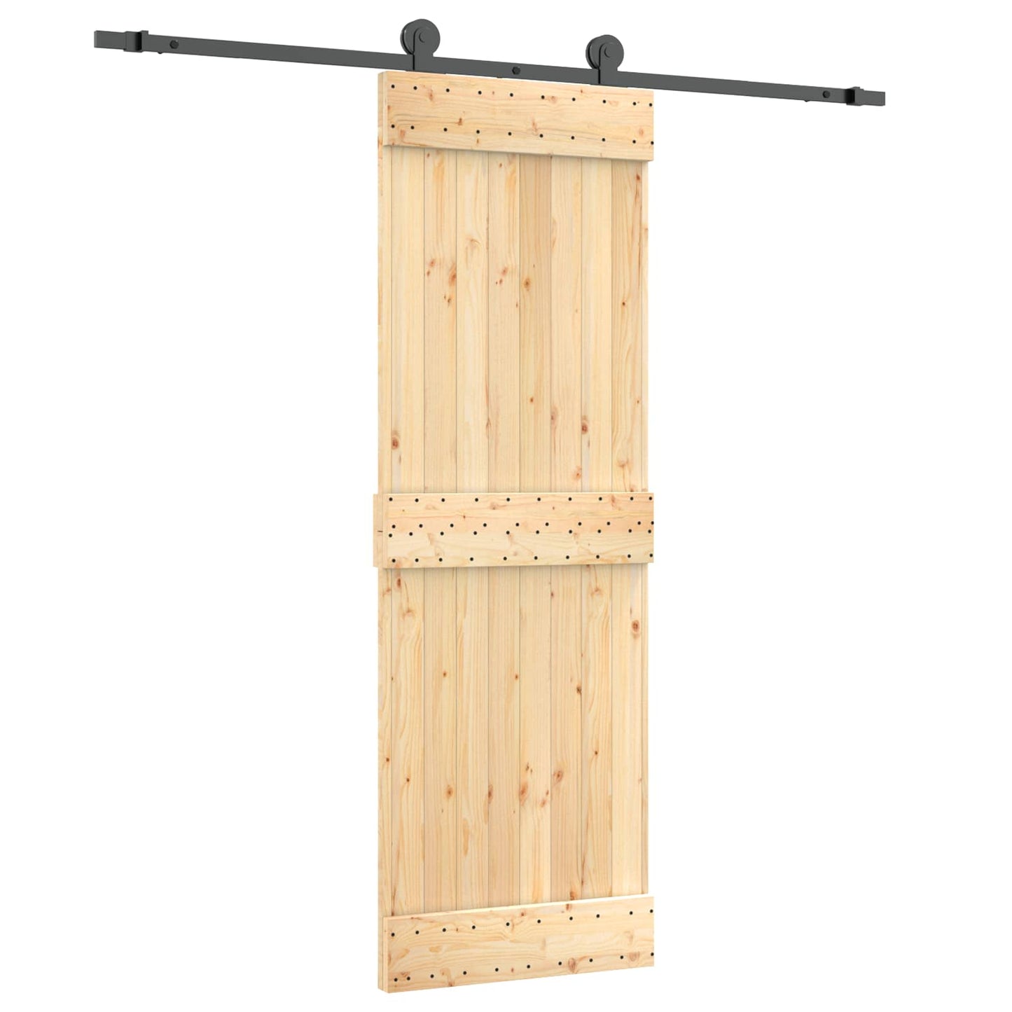 vidaXL Sliding Door Natural and Black 70 x 210 cm Solid Pine Wood