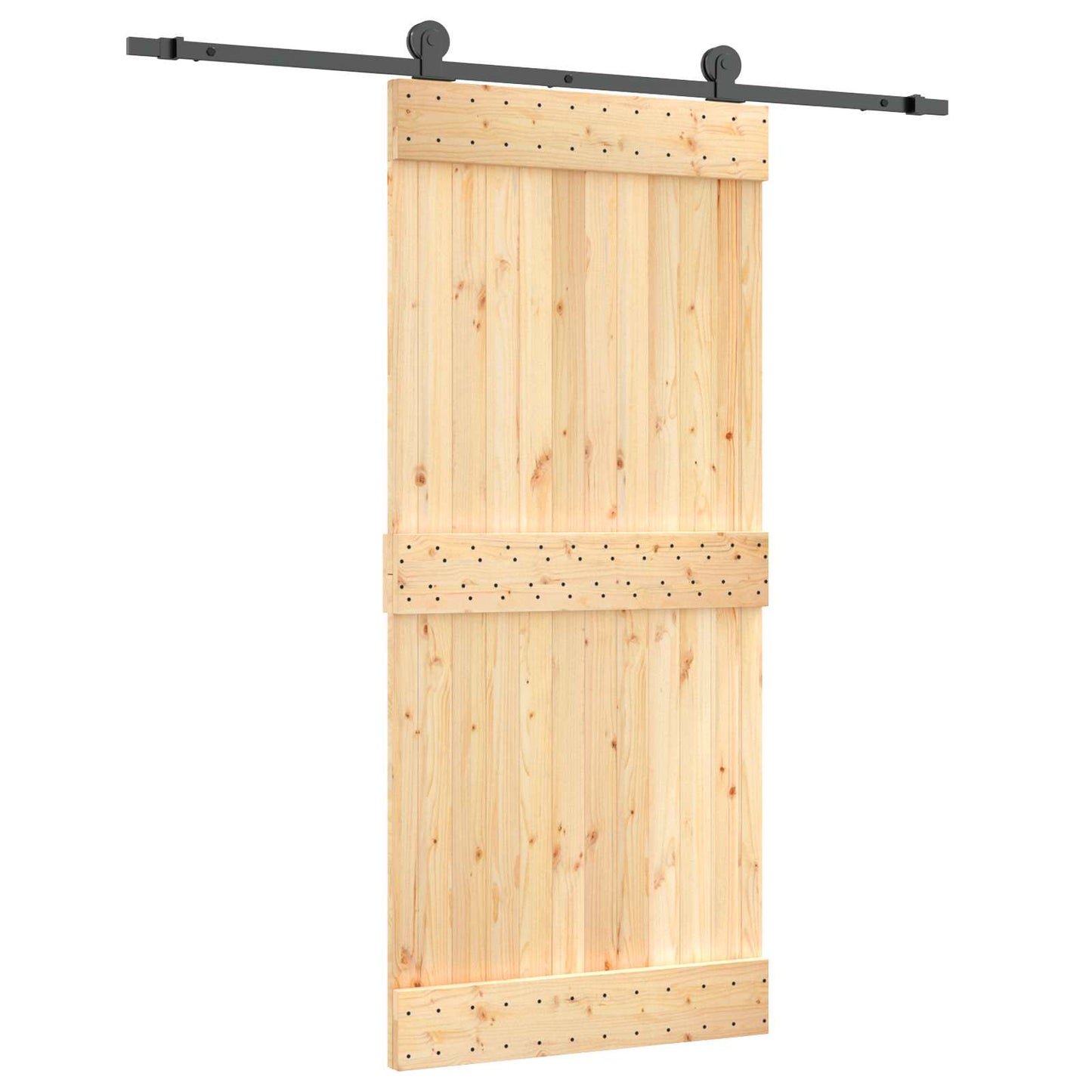 vidaXL Sliding Door Natural and Black 90 x 210 cm Solid Pine Wood