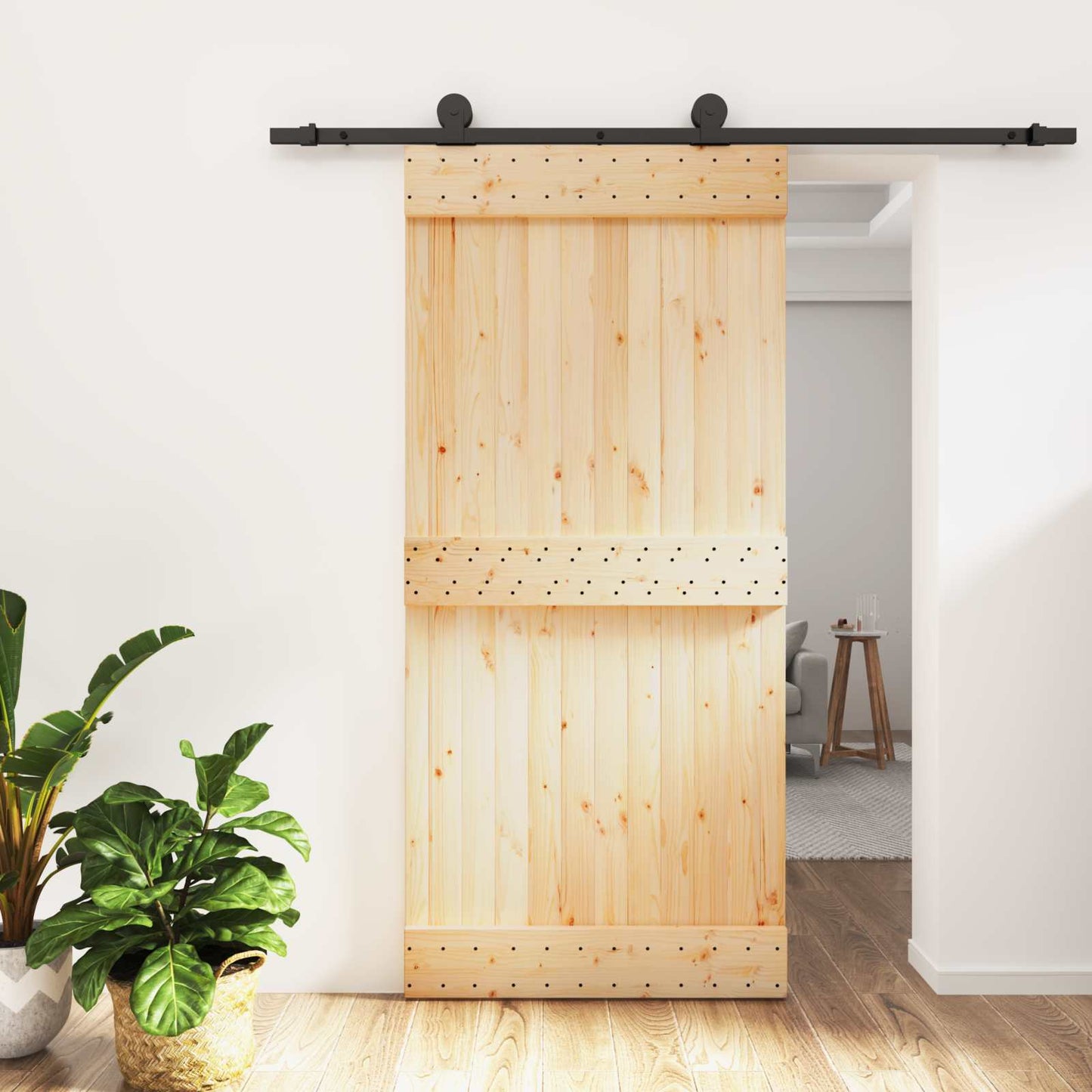 vidaXL Sliding Door Natural and Black 95 x 210 cm Solid Pine Wood