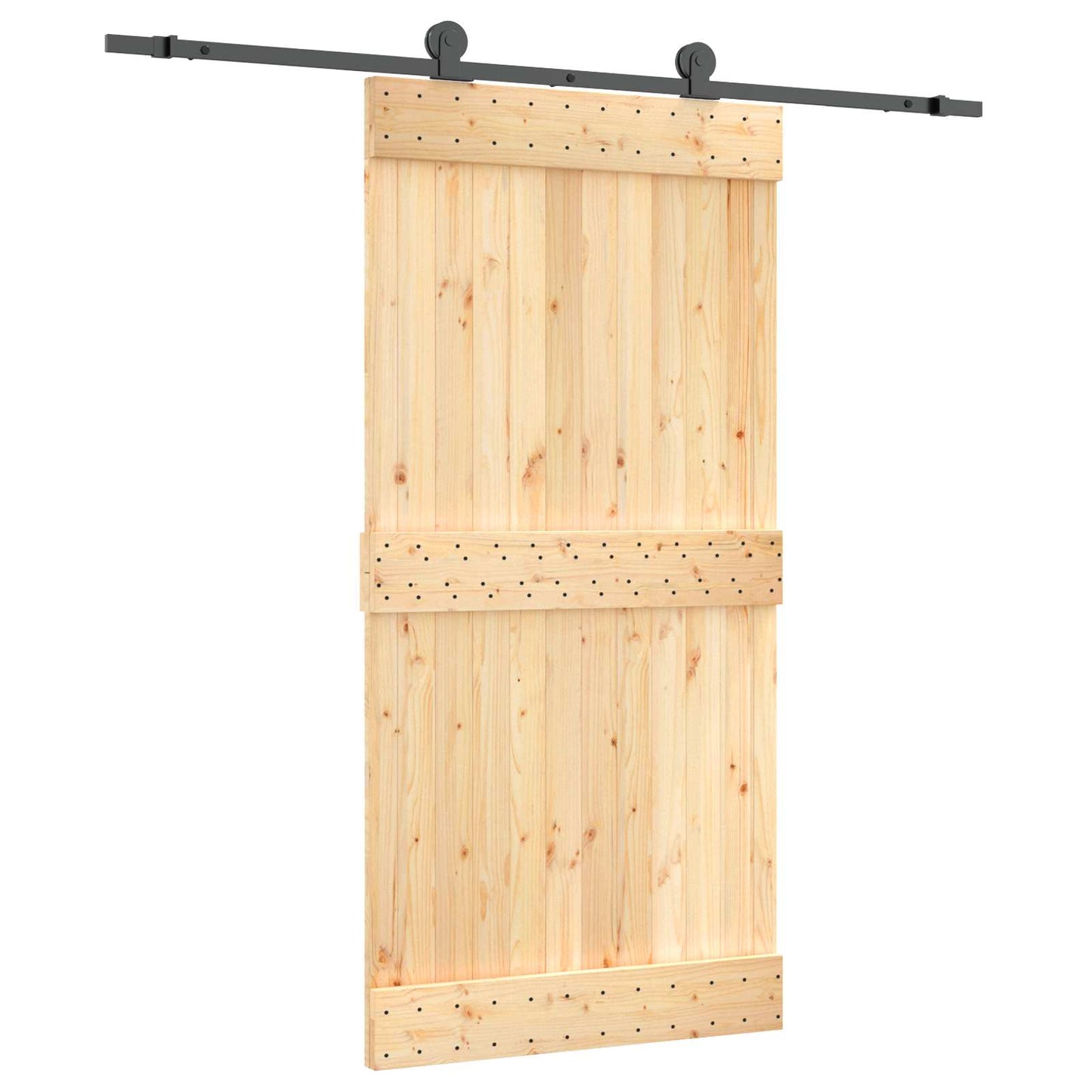 vidaXL Sliding Door Natural and Black 100 x 210 cm Solid Pine Wood