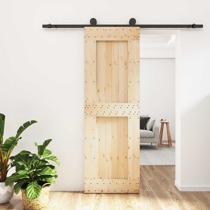 vidaXL Sliding Door Natural and Black 70 x 210 cm Solid Pine Wood