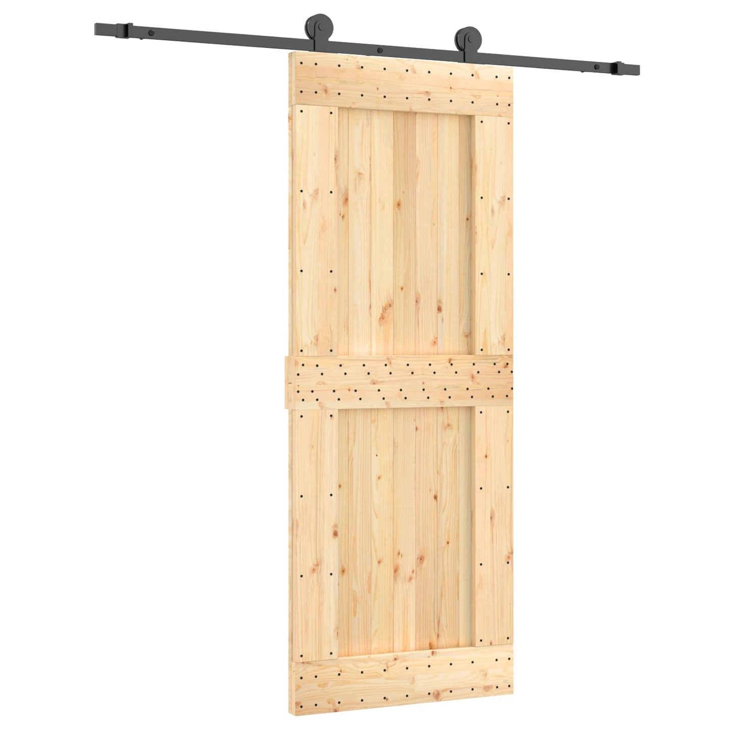vidaXL Sliding Door Natural and Black 80 x 210 cm Solid Pine Wood