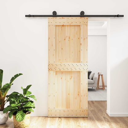vidaXL Sliding Door Natural and Black 85 x 210 cm Solid Pine Wood