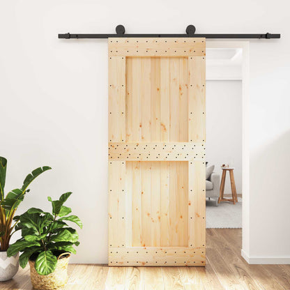 vidaXL Sliding Door Natural and Black 90 x 210 cm Solid Pine Wood