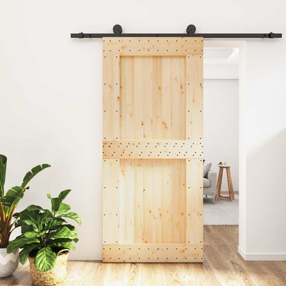 vidaXL Sliding Door Natural and Black 95 x 210 cm Solid Pine Wood