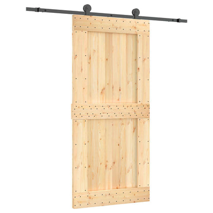 vidaXL Sliding Door Natural and Black 95 x 210 cm Solid Pine Wood