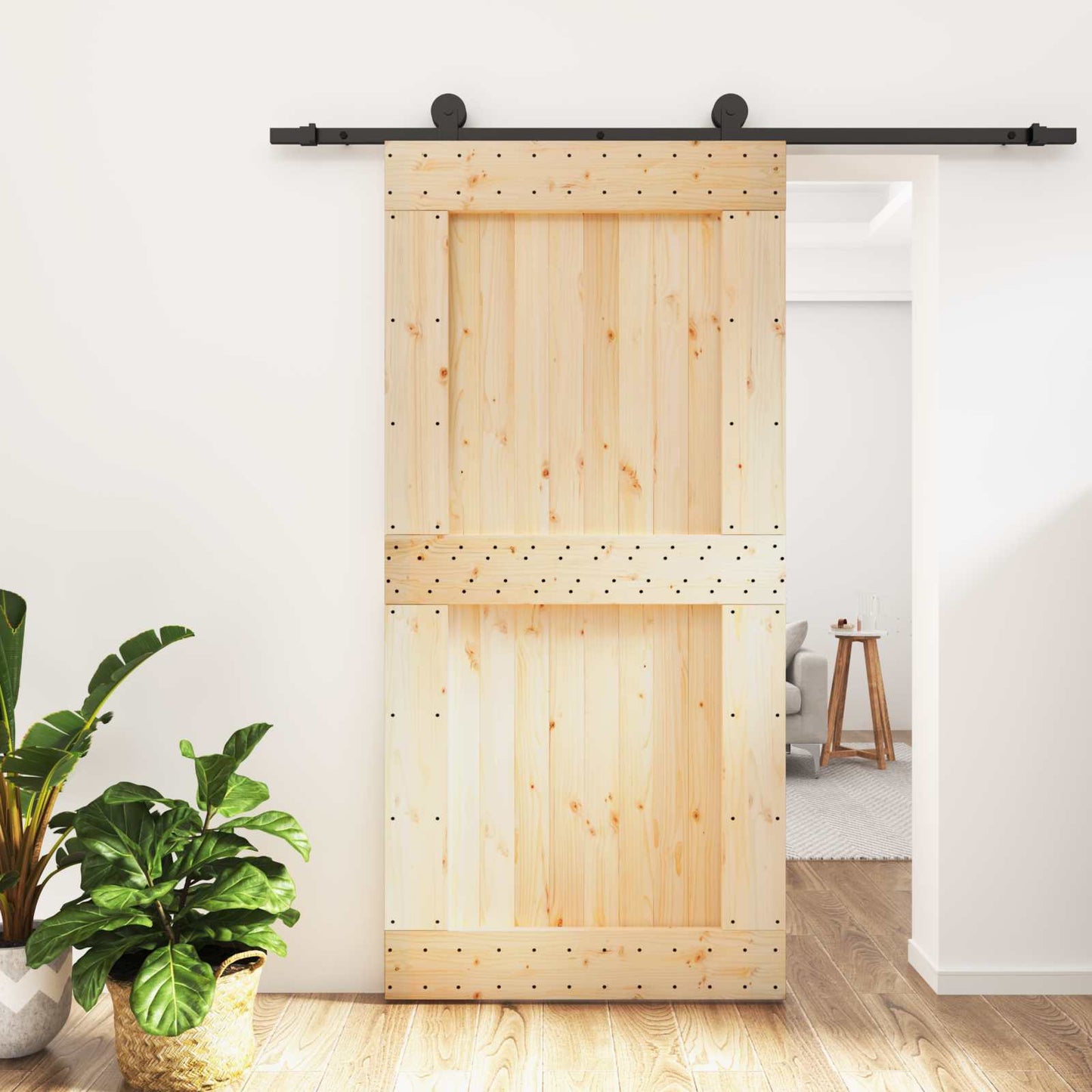 vidaXL Sliding Door Natural and Black 100 x 210 cm Solid Pine Wood