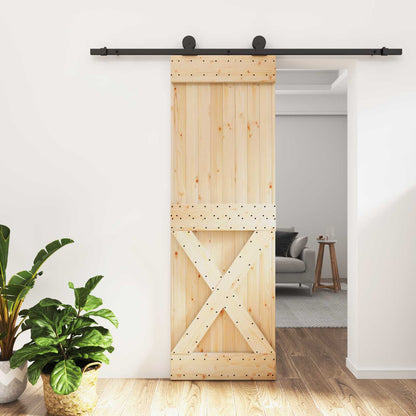 vidaXL Sliding Door Natural and Black 70 x 210 cm Solid Pine Wood