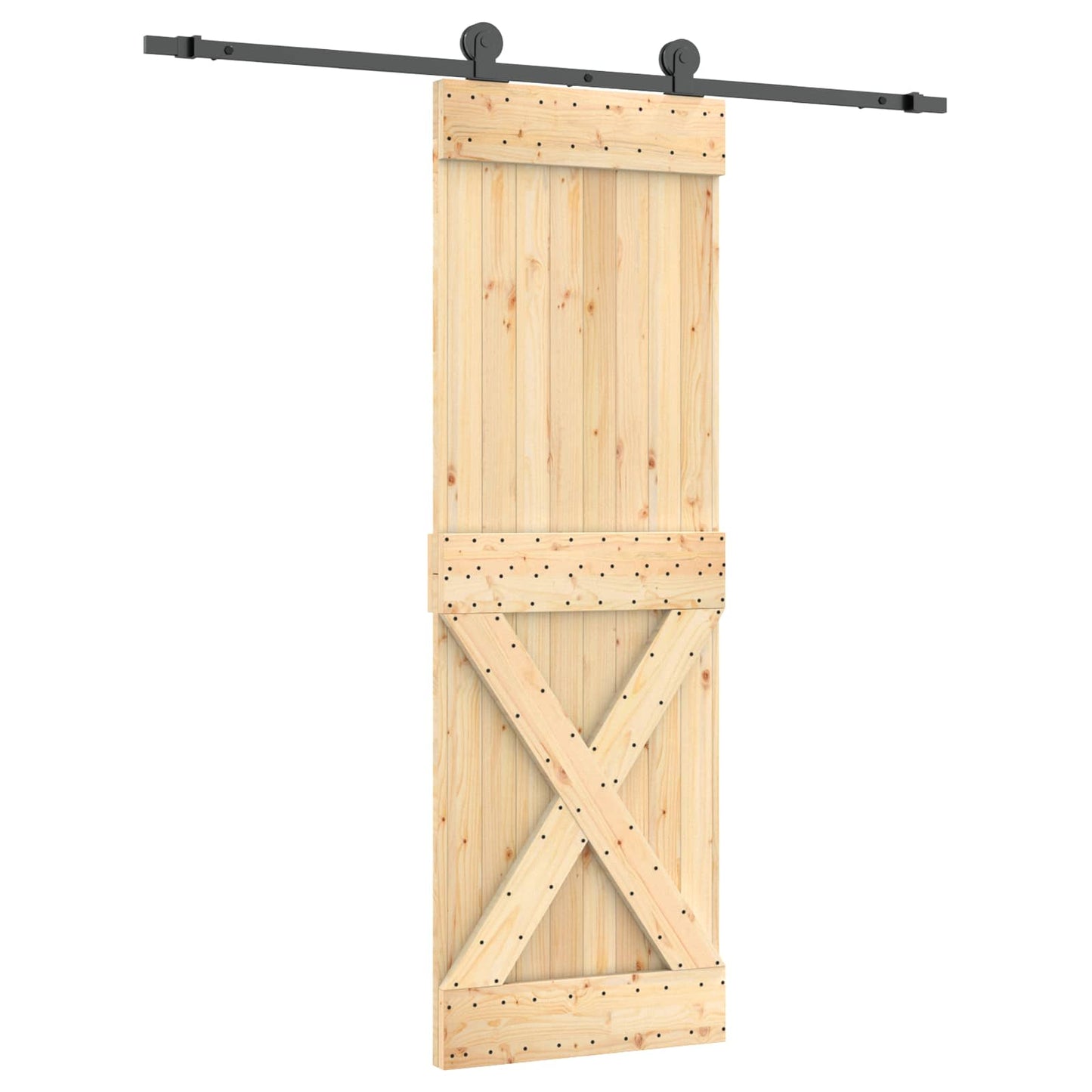 vidaXL Sliding Door Natural and Black 70 x 210 cm Solid Pine Wood