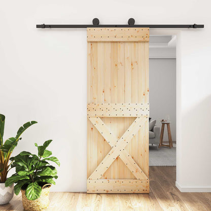 vidaXL Sliding Door Natural and Black 80 x 210 cm Solid Pine Wood