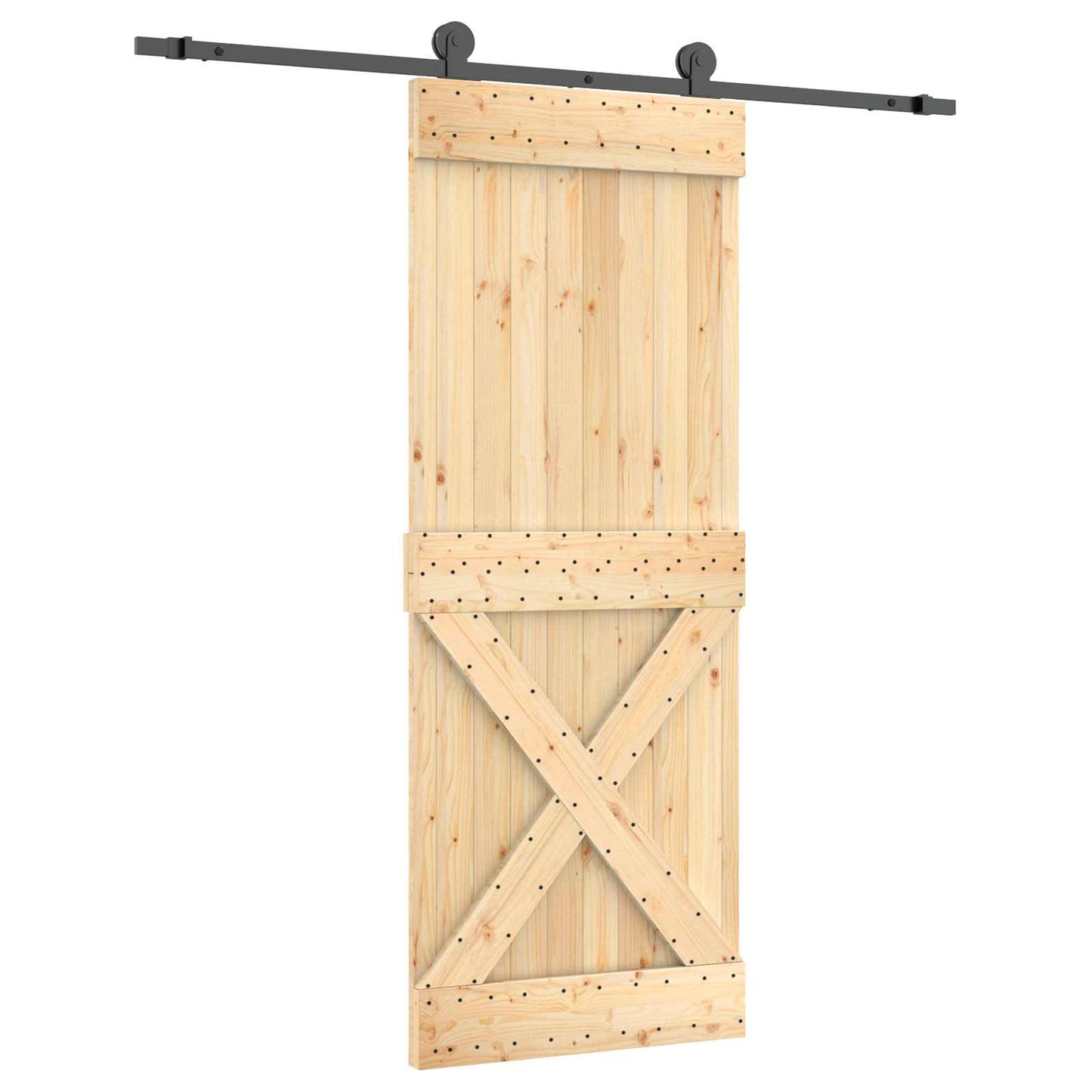 vidaXL Sliding Door Natural and Black 80 x 210 cm Solid Pine Wood