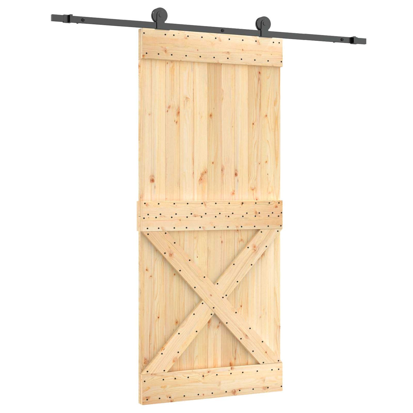 vidaXL Sliding Door Natural and Black 90 x 210 cm Solid Pine Wood