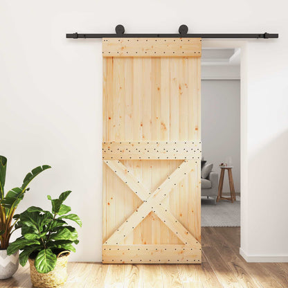 vidaXL Sliding Door Natural and Black 95 x 210 cm Solid Pine Wood