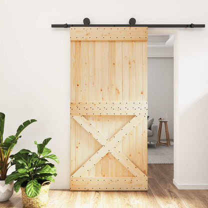 vidaXL Sliding Door Natural and Black 100 x 210 cm Solid Pine Wood