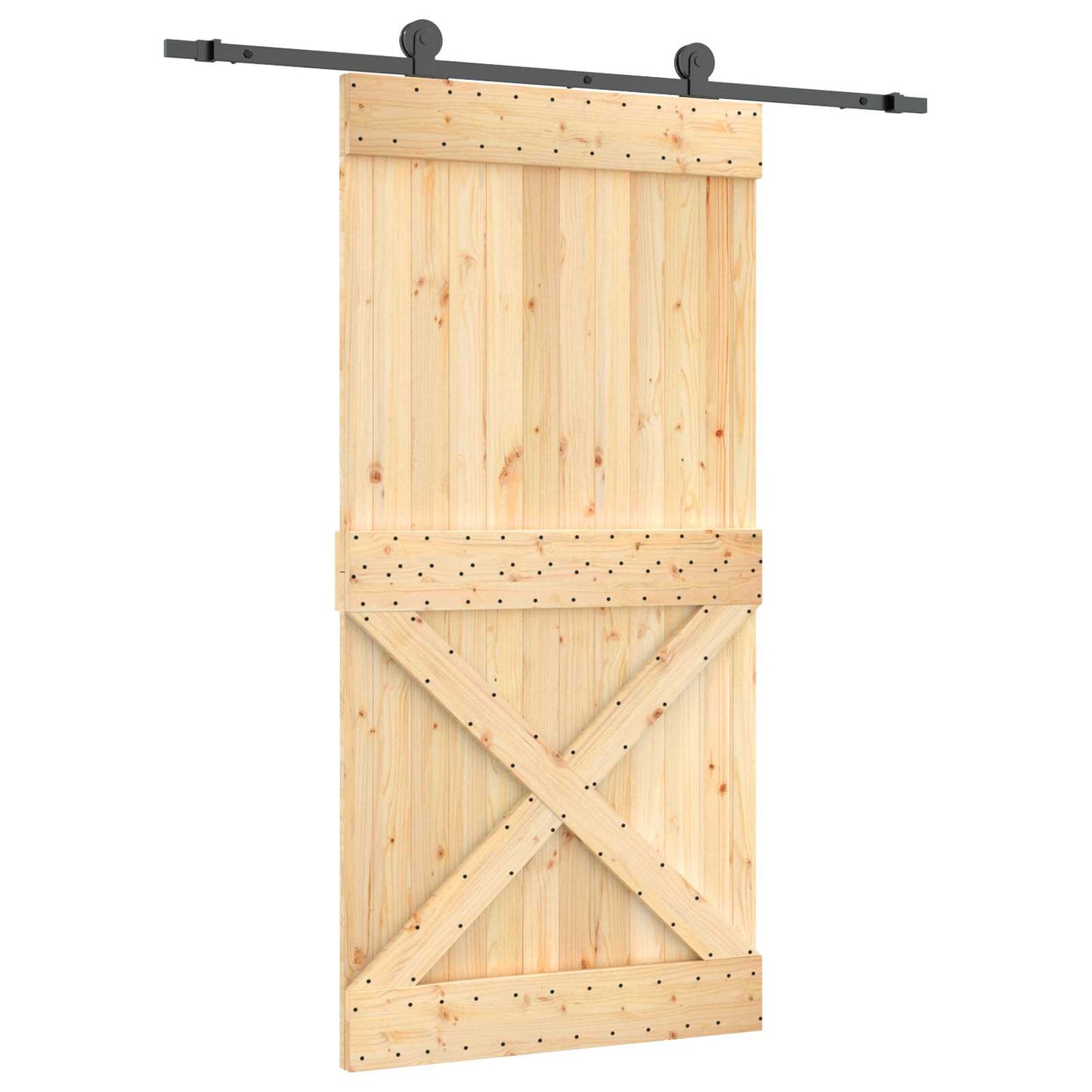 vidaXL Sliding Door Natural and Black 100 x 210 cm Solid Pine Wood