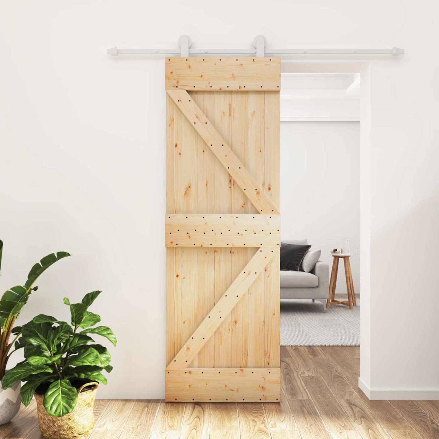 vidaXL Sliding Door Natural and White 70 x 210 cm Solid Pine Wood