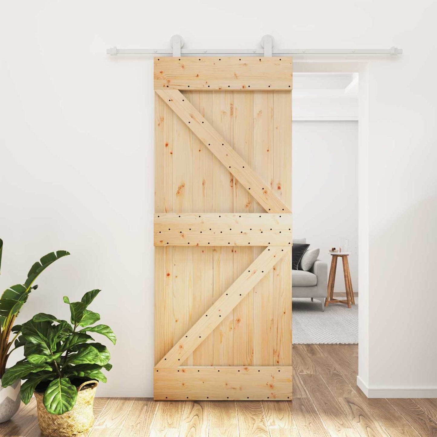 vidaXL Sliding Door Natural and White 85 x 210 cm Solid Pine Wood