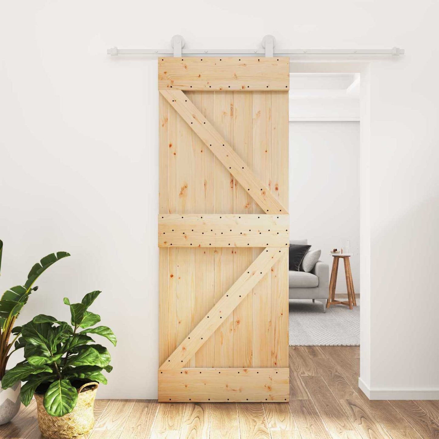 vidaXL Sliding Door Natural and White 80 x 210 cm Solid Pine Wood