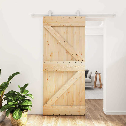 vidaXL Sliding Door Natural and White 90 x 210 cm Solid Pine Wood