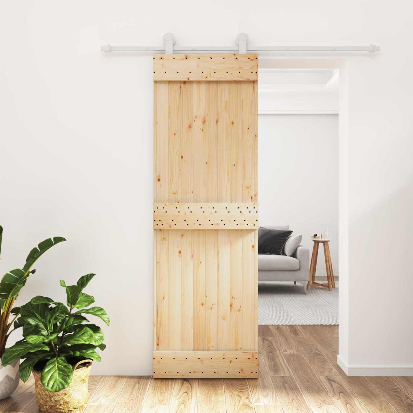 vidaXL Sliding Door Natural and White 70 x 210 cm Solid Pine Wood