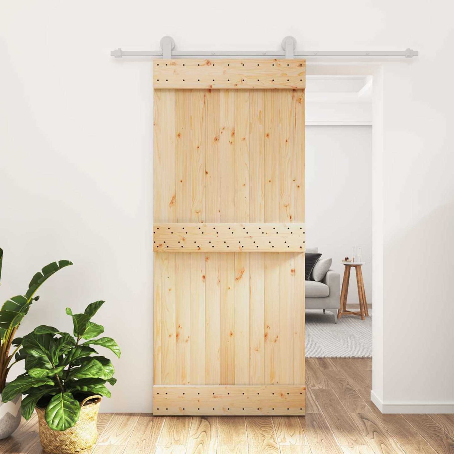 vidaXL Sliding Door Natural and White 90 x 210 cm Solid Pine Wood