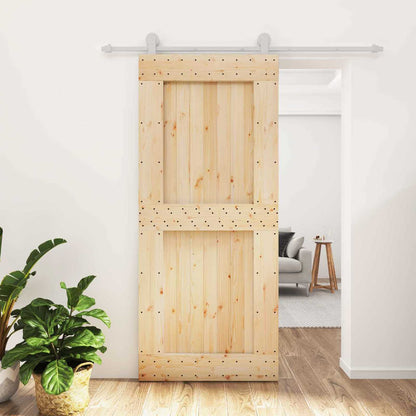 vidaXL Sliding Door Natural and White 90 x 210 cm Solid Pine Wood