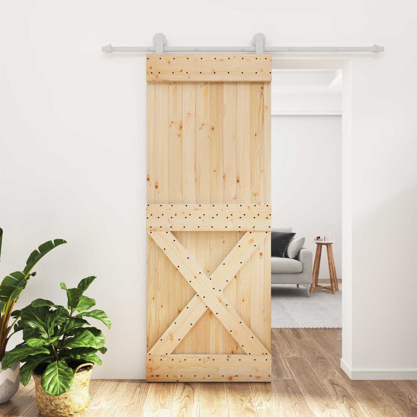 vidaXL Sliding Door Natural and White 80 x 210 cm Solid Pine Wood