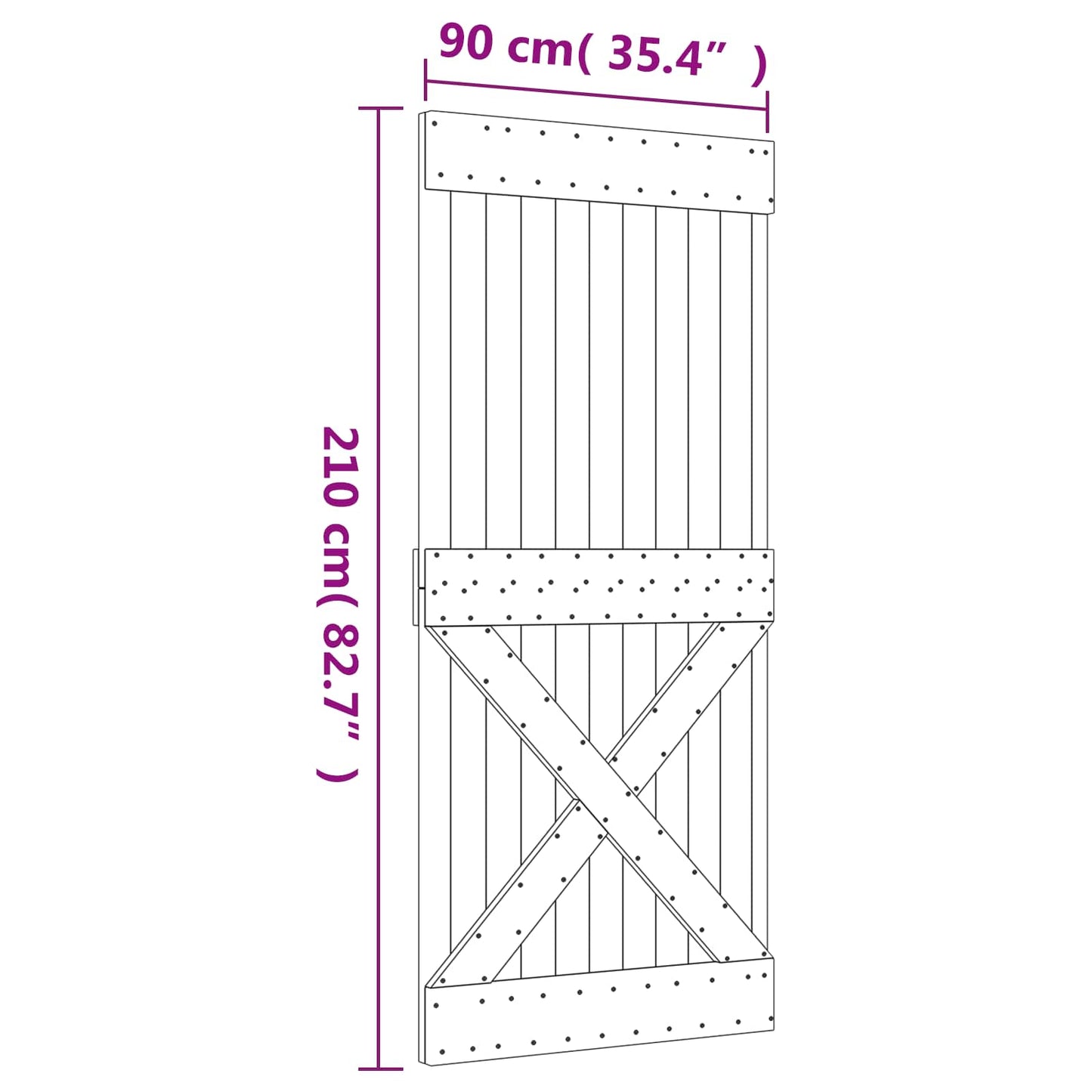 vidaXL Sliding Door Natural and White 90 x 210 cm Solid Pine Wood