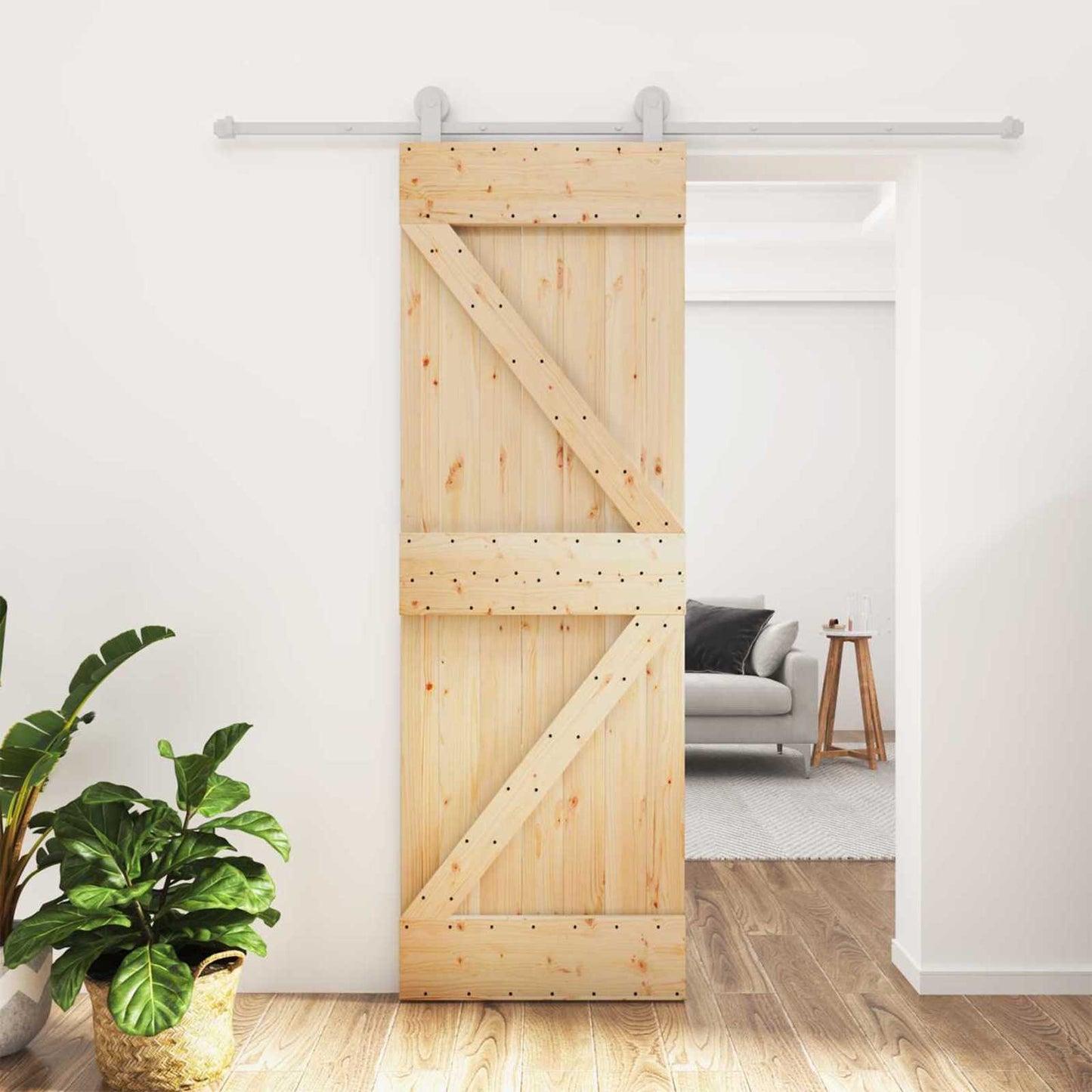 vidaXL Sliding Door Natural and White 70 x 210 cm Solid Pine Wood