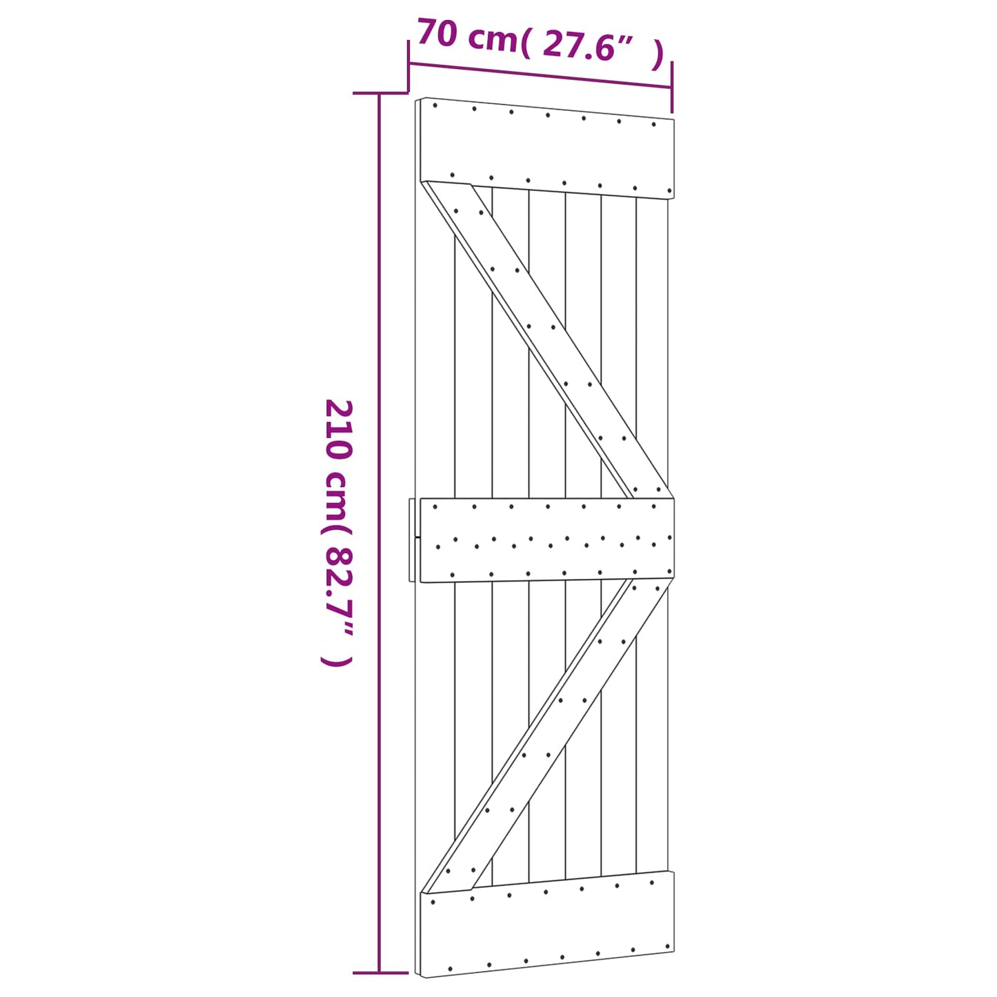 vidaXL Sliding Door Natural and White 70 x 210 cm Solid Pine Wood