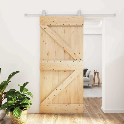 vidaXL Sliding Door Natural and White 95 x 210 cm Solid Pine Wood