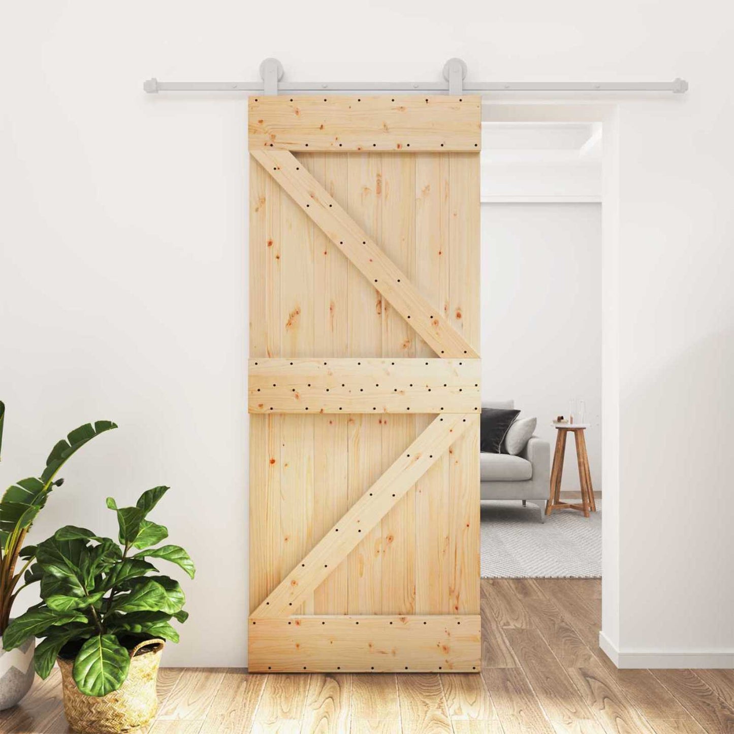 vidaXL Sliding Door Natural and White 80 x 210 cm Solid Pine Wood